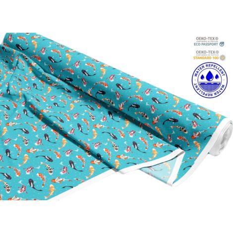 TESSUTI DECORATIVI PER ESTERNI OXFORD - Motivo Pesce Gatto Colorato su Blu I DR144