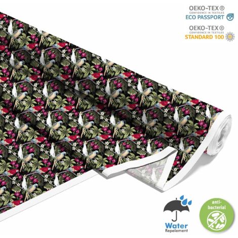 TESSUTI DECORATIVI PER ESTERNI OXFORD - Motivo piante tropicali e pappagalli I DX634