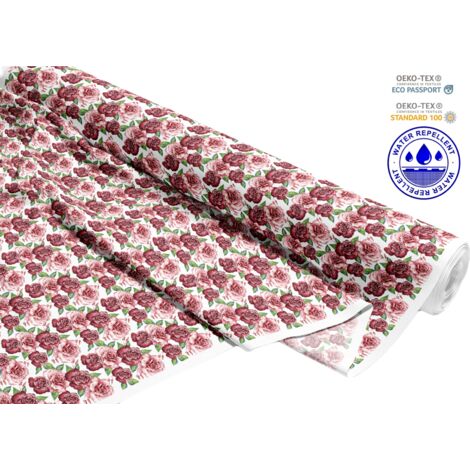 TESSUTI DECORATIVI PER ESTERNI OXFORD - Motivo rose su bianco I DR207