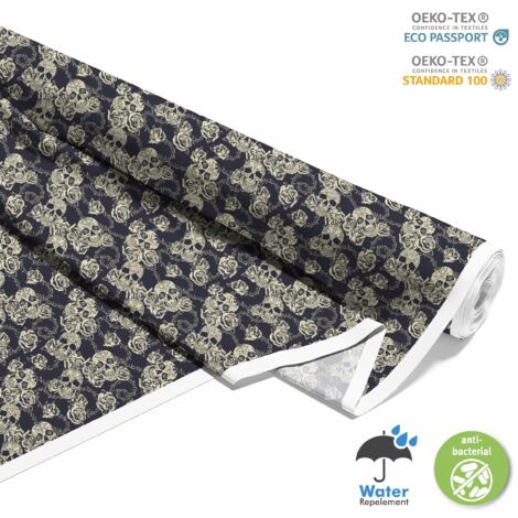 TESSUTI DECORATIVI PER ESTERNI OXFORD - Motivo teschi e rose con spine 2 I DX647