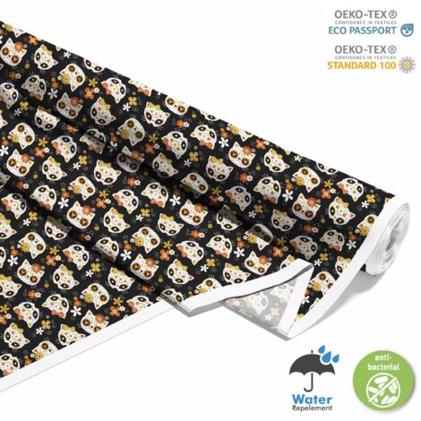 TESSUTI DECORATIVI PER ESTERNI OXFORD - Motivo teschio di gatto in fiori I DX591