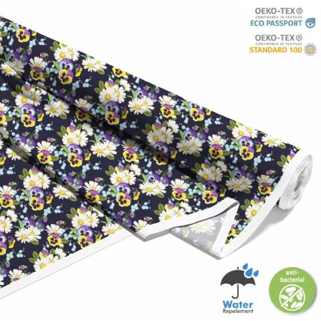 TESSUTI DECORATIVI PER ESTERNI OXFORD - Motivo Viole del pensiero e Camomilla I DX502