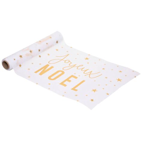 Tessuto buon natale bianco con stampa oro 28x500cm - Feeric lights & christmas