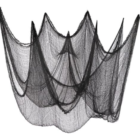 Tessuto da appendere spettrale per Halloween, tessuti decorativi per feste di Halloween, case infestate, porte d'ingresso esterne, 200 cm x 500 cm, nero