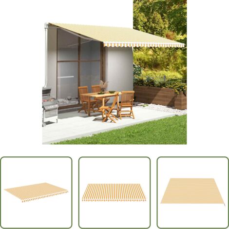 Tessuto da tenda -  Tessuto di Ricambio per Tenda da Sole Giallo e Bianco 5x3,5 m