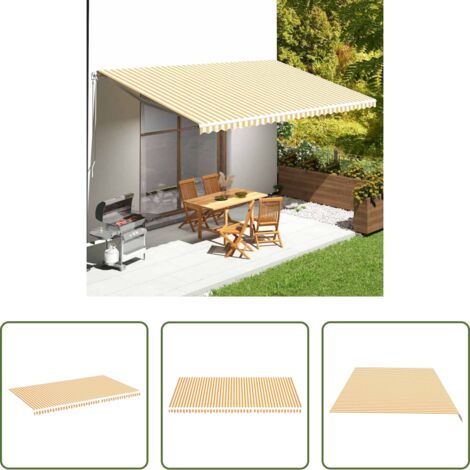 Tessuto da tenda -  Tessuto di Ricambio per Tenda da Sole Giallo e Bianco 6x3,5 m