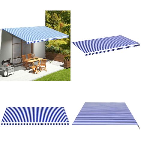 Tessuto di Ricambio per Tenda da Sole Blu e Bianco 6x3,5 m - Tessuto da tenda - Tenda da giardino
