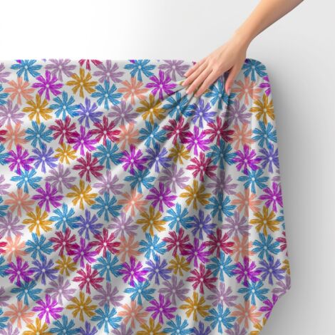Tessuto in velluto reale in poliestere per cucire - Motivo fiori colorati dipinti