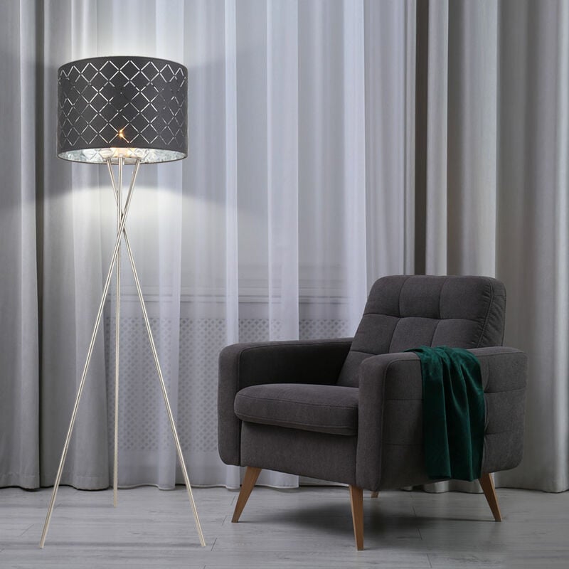 Image of Lampada da terra in tessuto lampada da lettura interruttore arredamento soffitto proiettore grigio argento in un set che include lampadine a led