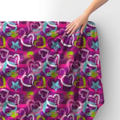 Tessuto Royal Velvet in poliestere per cucire - Motivo cuori dipinti a pennello