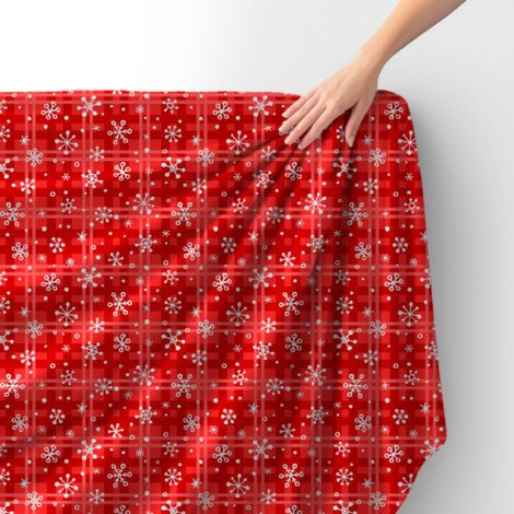 Tessuto Royal Velvet in poliestere per cucire - Motivo fiocchi di neve su rosso