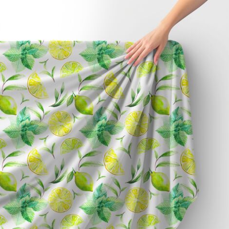 Tessuto Royal Velvet in poliestere per cucire - Motivo foglie di tè e limone