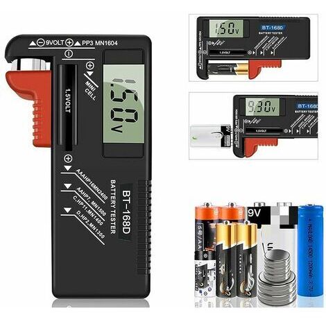 Test de Piles numérique,Test de Piles Universel,Batterie Test,pour AA, AAA, C, D, PP3, 9V, 1.5V, Piles Bouton - Fonctionne sans Pile