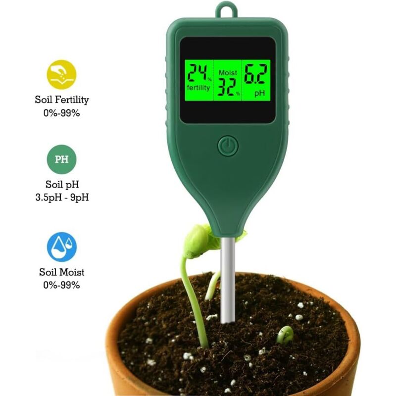 Test del Suolo 3 in 1 – Misuratore pH, Umidità e Fertilità per Giardino, Vasi e Prato