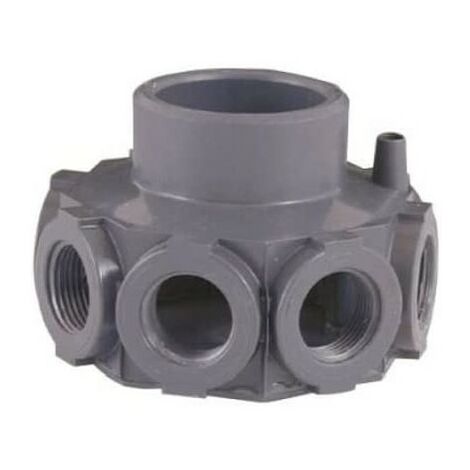 Testa del collettore a 8 bracci. In PVC Ø int. 50 ed est. 63. Attacco da 1''