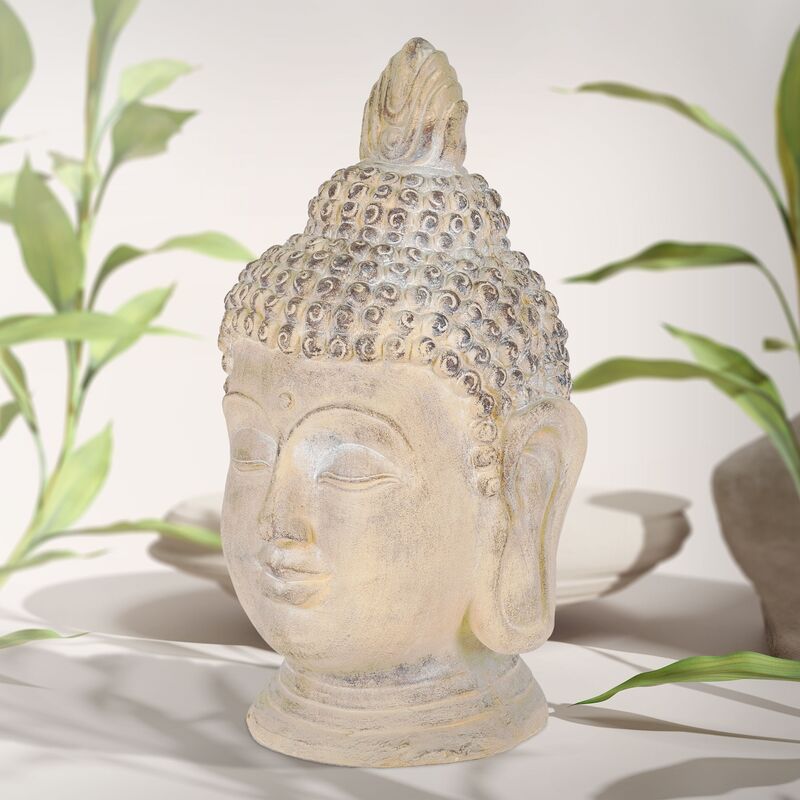 Image of Ecd Germany - Testa di Buddha Meditando 78 cm in Resina Beige / Grigio Scultura Statua per la Decorazione Casa Interna Domestica dell'Ufficio Studio