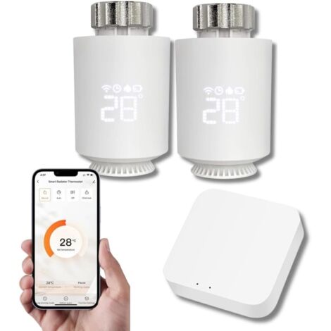 Testa termostatica intelligente - Controllo della temperatura tramite app Tuya, programmazione, rilevamento finestre aperte - Compatibile con assistente vocale (2, con gateway)