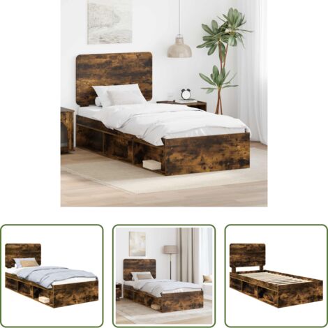 Testata in legno massello -  Struttura del letto Rovere fumé 90 x 190 cm Pino massello