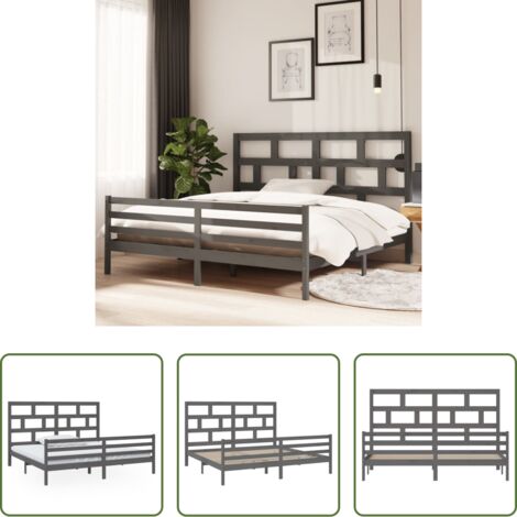 Testata letto -  Giroletto Grigio in Legno Massello di Pino 200x200 cm