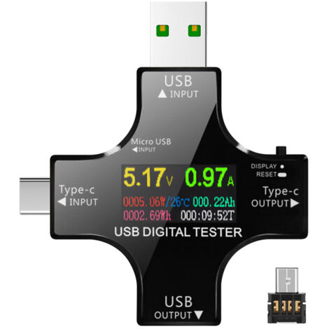 Tester 2 in 1 USB Type-C con schermo LCD IPS: voltmetro, amperometro, tester di corrente/tensione, Bluetooth, app per il controllo remoto, mini multimetro digitale OTG.