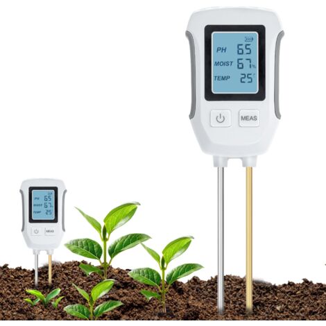 Tester del pH del terreno 3 in 1, rilevatore di test del terreno acido-base, misuratore di temperatura e umidità con display LCD retroilluminato compatibile con giardinaggio/piante in vaso/fattoria