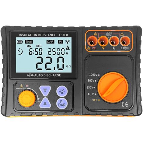 Tester di isolamento digitale con display LCD, alta precisione, funzione di allarme acustico, livelli di tensione multipli, plastica arancione, per test di tensione CA, strumento di misura