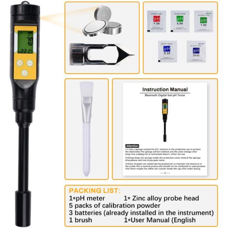 Tester di pH del terreno 6 in 1, tester di umidità delle piante, igrometro per piante, luce/pH/EC/temperatura/umidità del terreno/umidità dell'aria, schermo LCD con memoria dati e funzione di allarme.