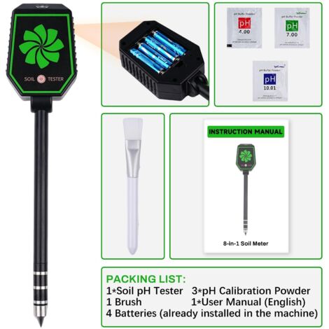 Tester di pH del terreno 8 in 1 Tester di umidità delle piante Igrometro per piante pH/EC/salinità/fertilità/temperatura dell'aria/temperatura del terreno/luce/umidità del terreno Si collega all'app m