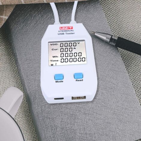 Tester di potenza LCD USB (compatibile), tester USB, rilevatore, voltmetro, amperometro, tester digitale di potenza e capacità (UT658-Dual)