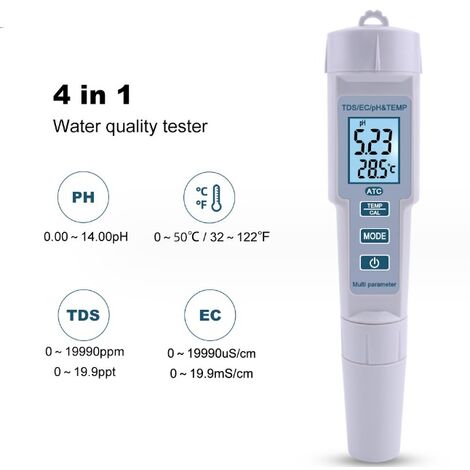 Acquista Misuratore PH 0,01PH Tester Test di qualità dell'acqua ad alta  precisione 0,00-14,00 Intervallo di misura PH Adatto per acquario Piscina