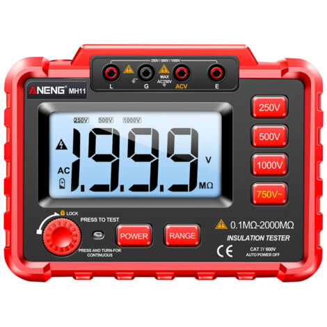 Tester di resistenza di isolamento, megohmmetro digitale con alta tensione 500V/1000V, strumento di misurazione preciso per elettricisti.