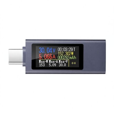 Tester di ricarica Type-C per telefoni cellulari, voltmetro PD, wattmetro, alloggiamento in lega di alluminio, 4-30 V, 0-12 A, test di ricarica rapida