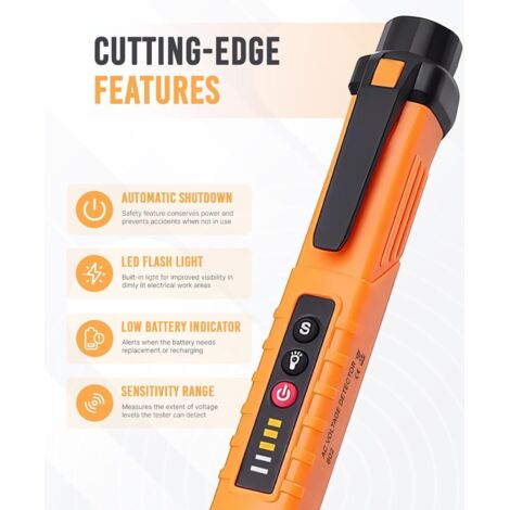 Tester di tensione, rilevatore di tensione NCV con sensibilità regolabile 12V-1000V, rilevatore elettrico senza contatto con lampada LED, tester per cavi elettrici, rilevamento filo fase/neutro