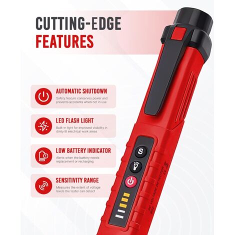 Tester di tensione, rilevatore di tensione NCV con sensibilità regolabile 90 V-1000 V, rilevatore elettrico senza contatto con lampada a LED, tester per cavi elettrici, rilevamento filo fase/neutro