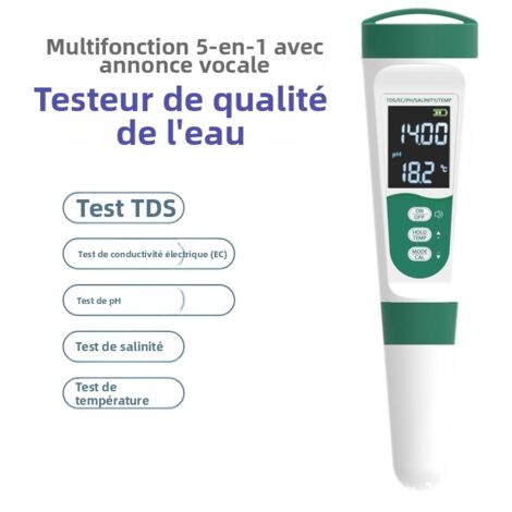 Tester digitale 5 in 1 per la qualità dell'acqua per piscine e idroponica, pH/ORP/TDS/EC/salinità/temperatura con soluzione di calibrazione ORP per acquari, acqua potabile e circolazione.