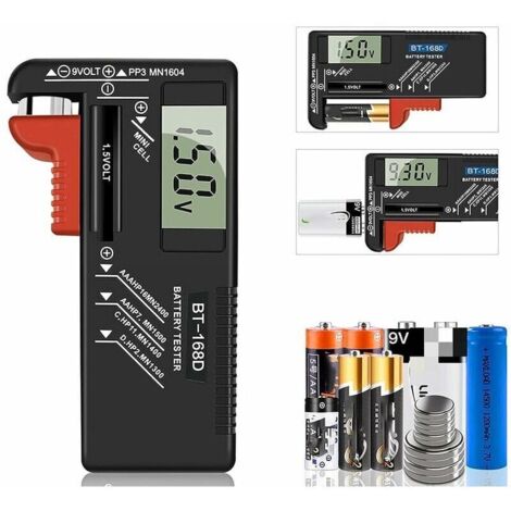 Tester digitale per batterie - Tester universale per batterie - Tester per batterie - Per batterie AA, AAA, C, D, PP3, 9 V, 1,5 V, a bottone - Funziona senza batterie