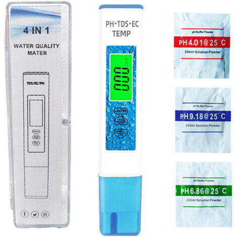 Tester digitale rapido 4 in 1 per la qualità dell'acqua, PH/TDS/EC/termometro per misurazioni ad alta precisione della qualità dell'acqua per acqua potabile, piscine, acquari e idroponica.
