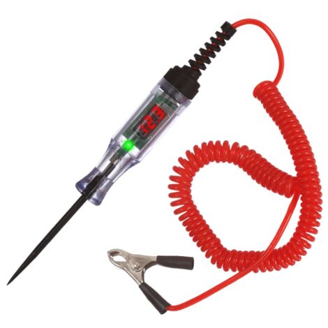 Tester elettrico a penna da 3 V, 6 V, 12 V, 24 V, 48 V, 90 V, con display LCD, filo a molla, clip a coccodrillo, test di polarità, lampada, tester per fusibili per auto