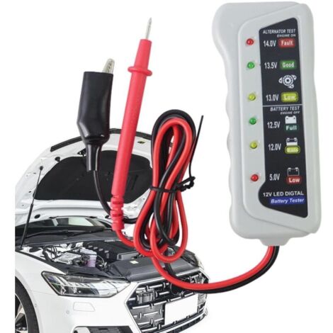 Tester per batteria auto, indicatore LED ad alta precisione 6V 12V Analizzatore automatico della batteria - Tester di tensione con impugnatura ergonomica, verificatore della batteria dell'auto per