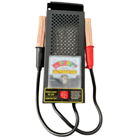 Tester per batterie/accumulatori da 6 V e 12 V, con 2 pinze, scala regolabile, tester per batterie per sistemi di ricarica auto, alternatori, motorini di avviamento