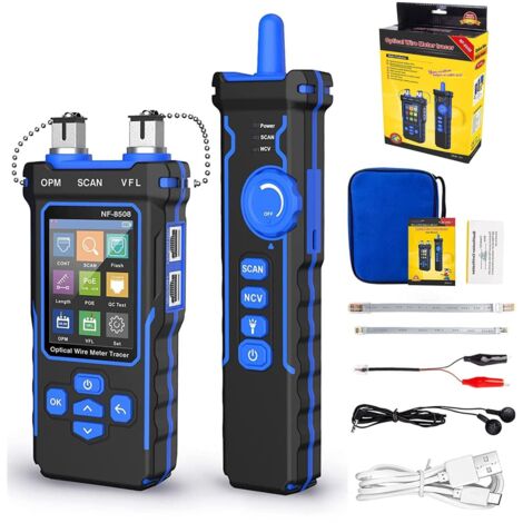 Tester per cavi di rete NF-8508 con misuratore di potenza ottica, VfL e Wire Tracker - Rilevatore di cavi Ethernet Cat5/Cat6, RJ45 e tester di rete PoE
