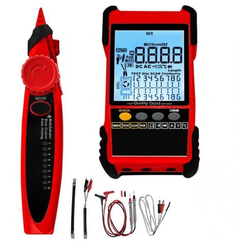 Tester per cavi di rete portatile 2 in 1, multimetro con schermo LCD retroilluminato, test PoE, misurazione della lunghezza del cavo, rilevamento di cortocircuiti