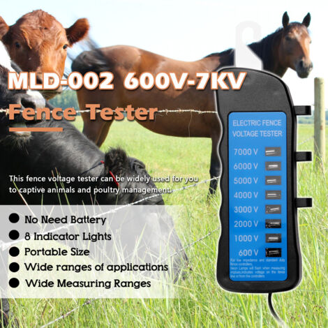 Tester per recinzioni elettriche MLD-002 - 600V-7kV, senza batterie, 8 indicatori LED, per giardino