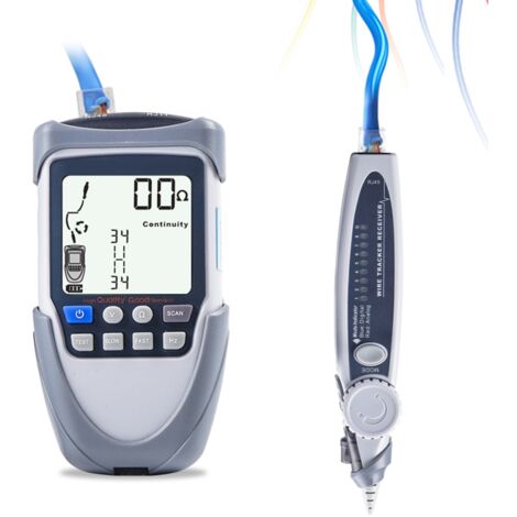 Tester portatile per cavi di rete con ampio schermo LCD: verifica continuità, tensione, polarità e PoE con torcia elettrica