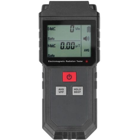 Tester portatile per radiazioni elettromagnetiche, dosimetro per campi elettrici e magnetici, con allarme acustico e visivo.