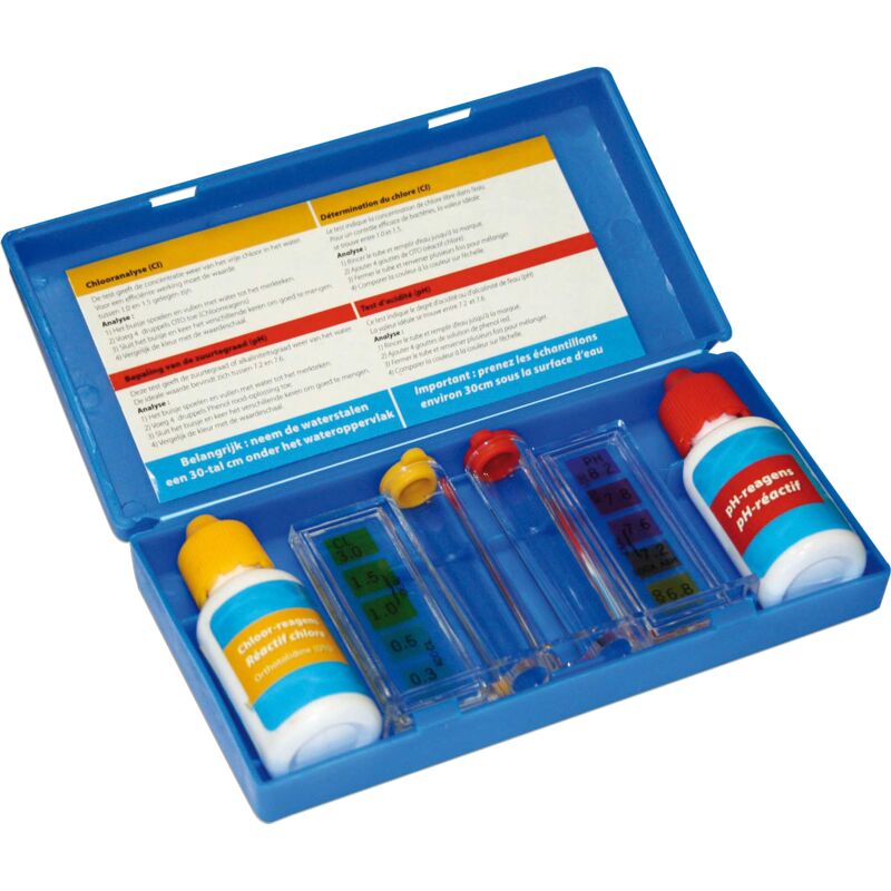 Tester son eau 'Test Kit'. Flacons test pH & Chlore. BSI 6395