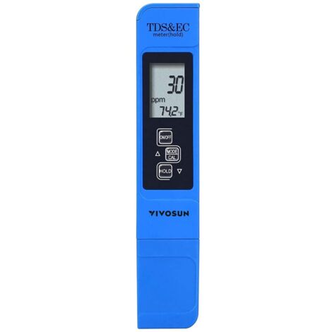 Tester TDS 3 in 1 EC e misuratore digitale di temperatura ad altissima precisione (blu)
