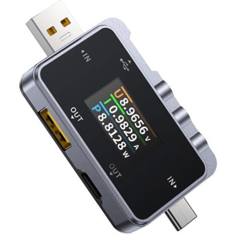 Tester USB-C, multimetro di potenza compatibile con USB A e C, misura tensione 4-24 V e corrente 0-6,5 A, rileva la ricarica rapida QC2.0/3.0 PD2.0/3.0