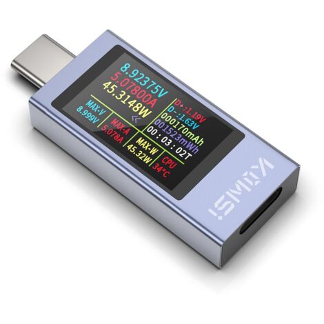 Tester USB C Multimetro Digitale, Wattmetro Voltmetro Amperometro Misuratore di Corrente e Capacità per Alimentatori e Caricatori (Tester USB C)