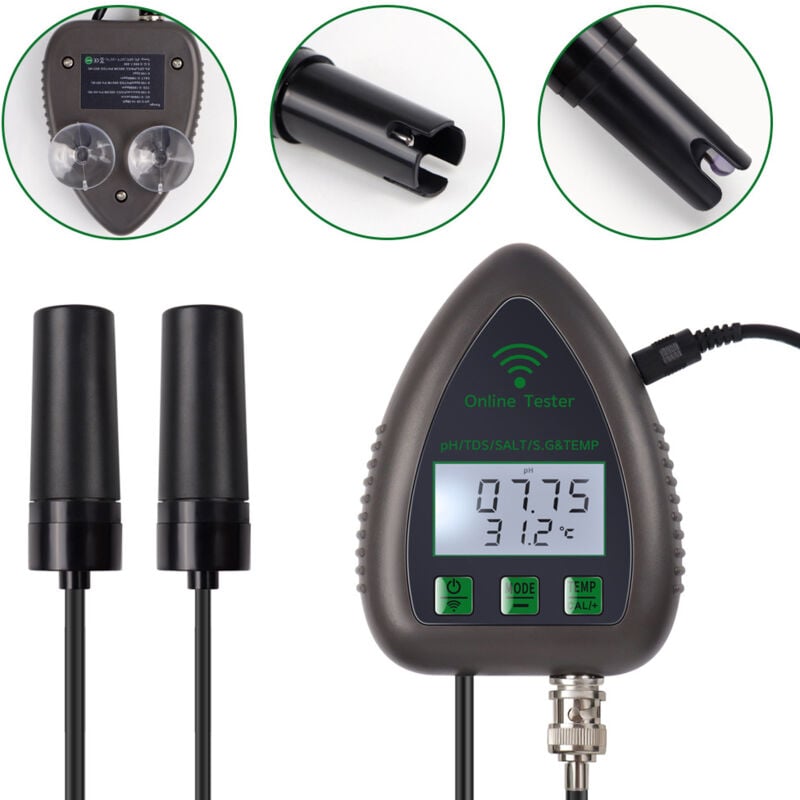 Testeur 5 en 1 pH TDS SG Testeur de salinité de température Testeur Datalogger Testeur de qualité de l'eau pour aquariums, aquaculture, étangs, etc.